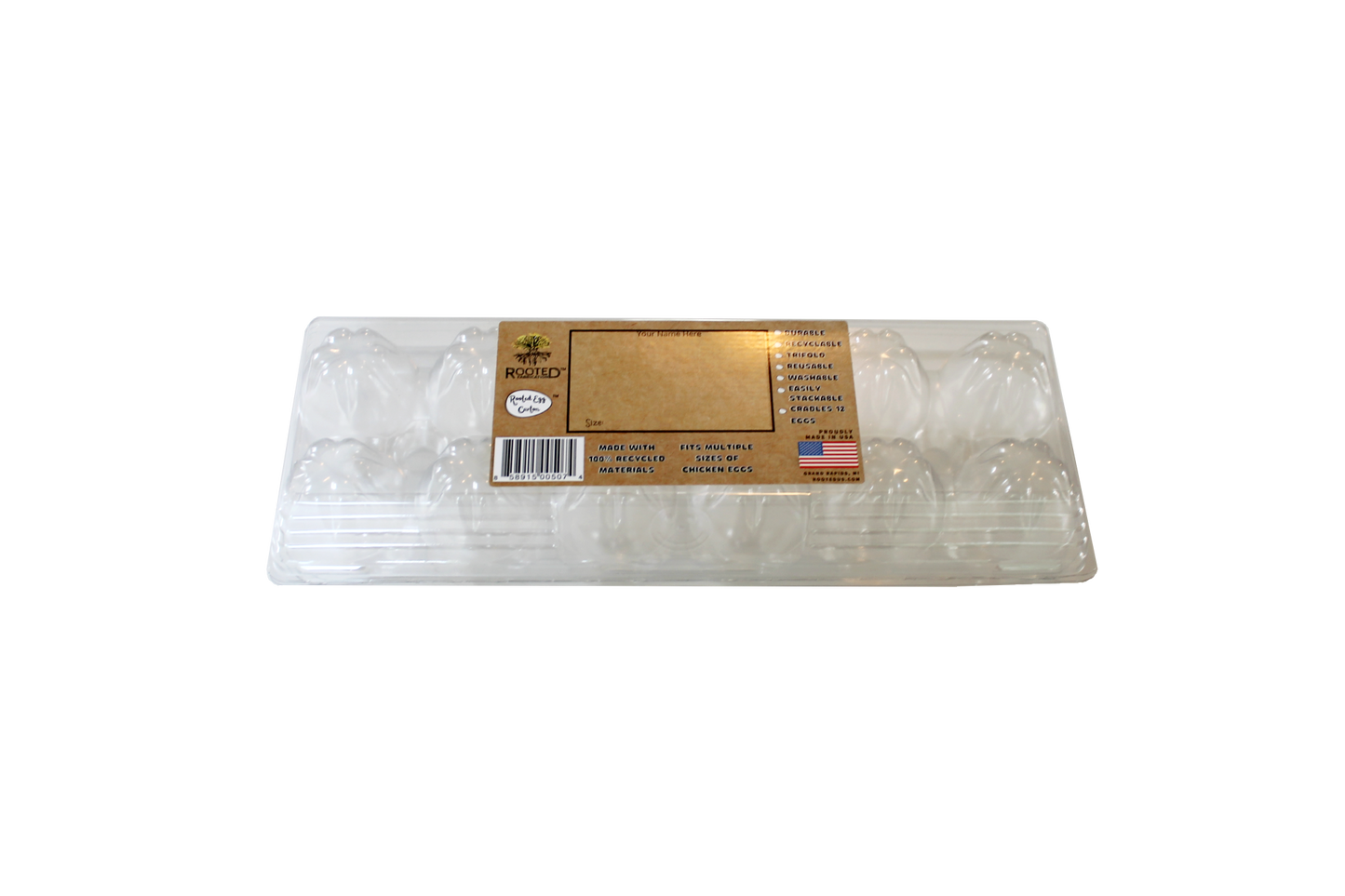 ROOTED TRI-FOLD PLASTIC EGG CARTON