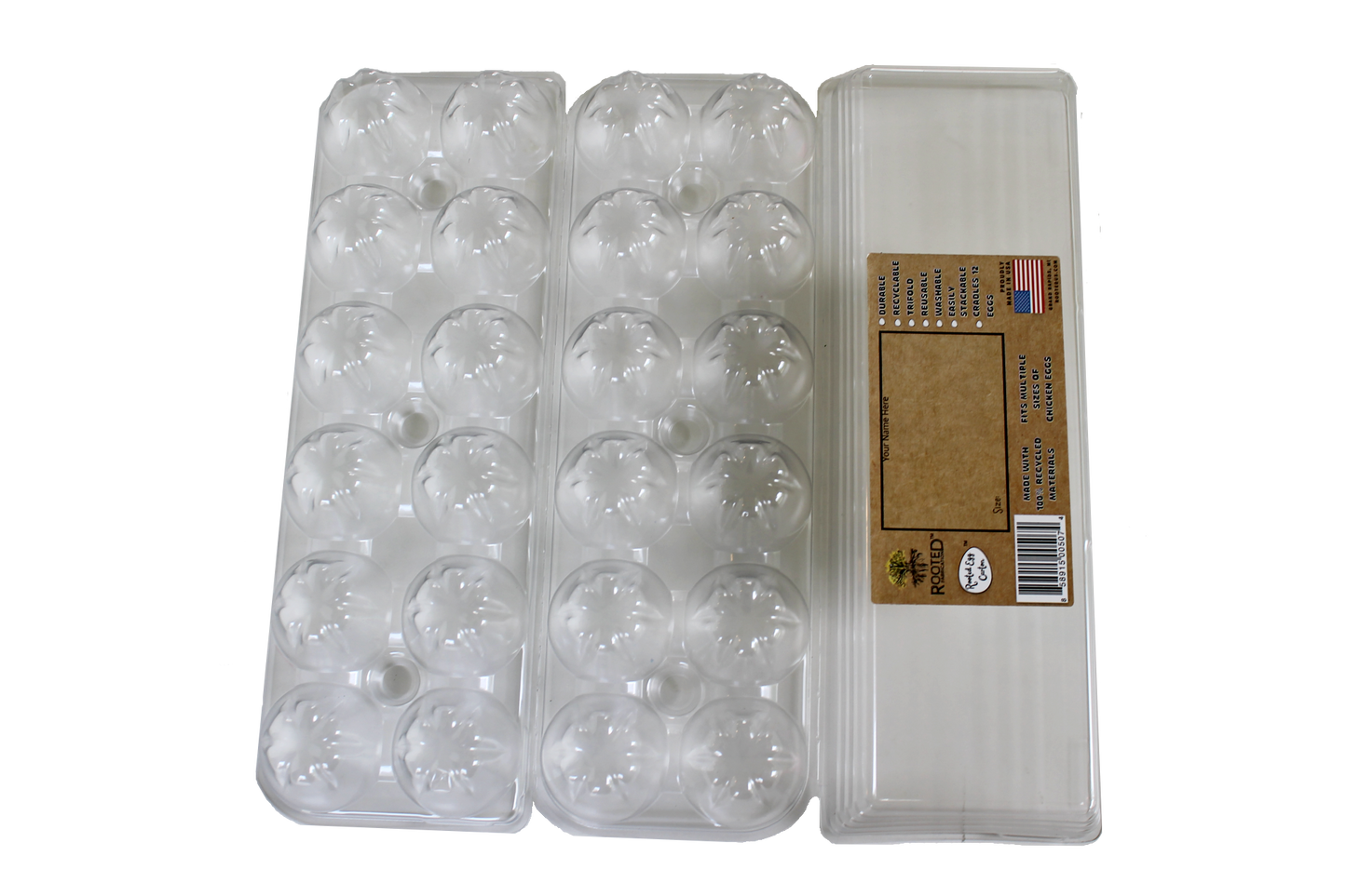 ROOTED TRI-FOLD PLASTIC EGG CARTON